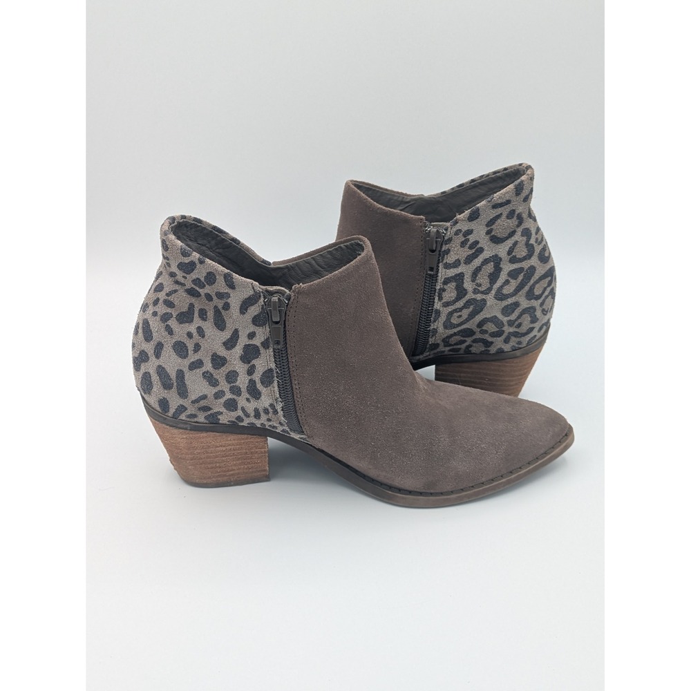 Yellow Box Ankle Boots Size 8.5 Grey Leopard Print Suede Stacked Block Heel Boho